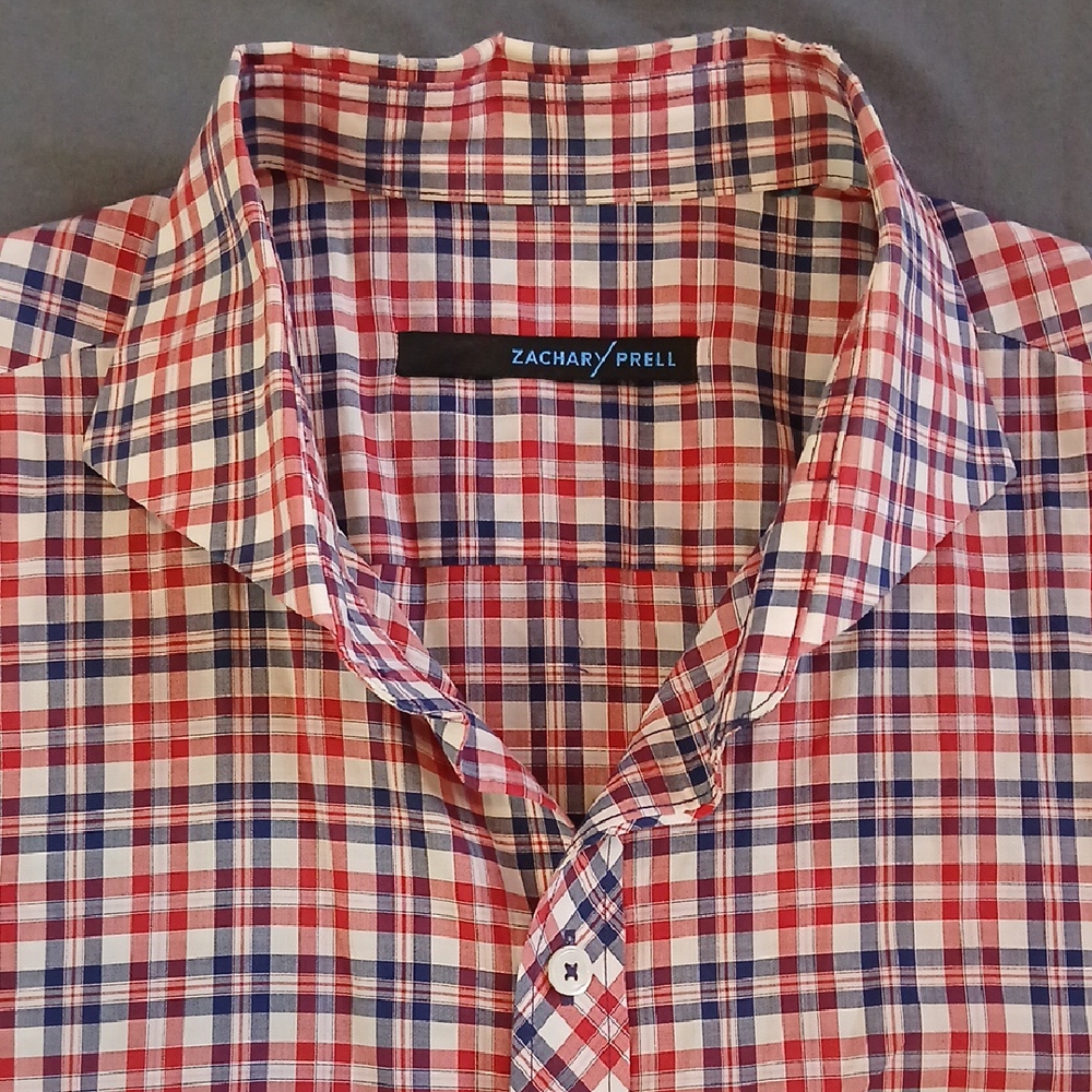 Zachary Prell Men's Red and Blue Checkered Shirt